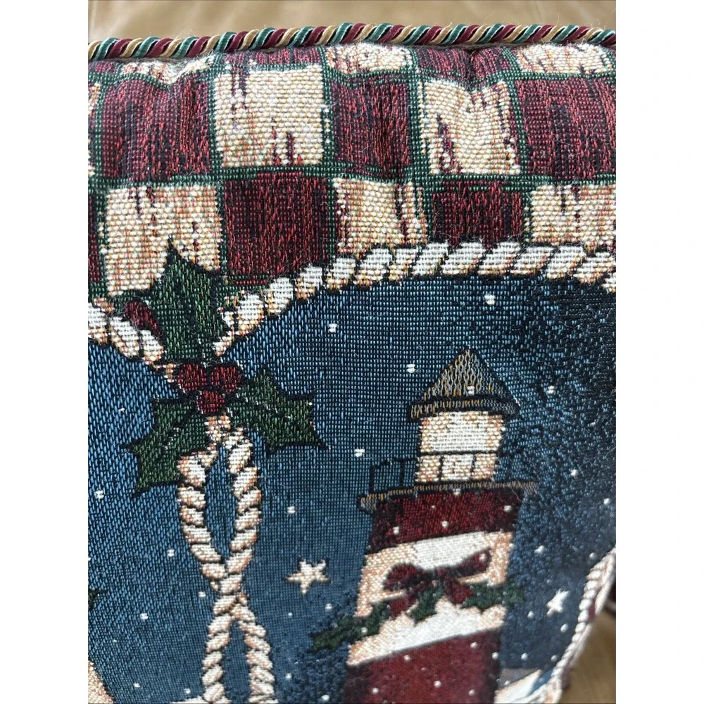 Mohawk Throw Pillows Lot Of 2‎ Vintage Tapestry Holiday Winter Lighthouses 16x16